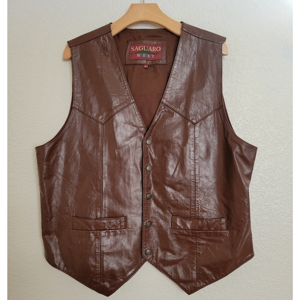 VNT Leather brown vest saguaro west brand Size Large made in India